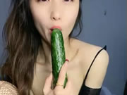 Chinese Live Girl with Cucumbers Masturbation